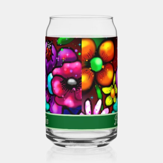 Graffiti Style Flowers & Ladybug Personalized ガラス缶 (左)