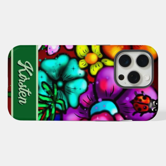 Graffiti Style Flowers & Ladybug Personalized iPhoneケース (裏面横)