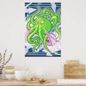 Graffiti Style Green Octopus Poster ポスター (キッチン)