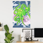 Graffiti Style Green Octopus Poster ポスター (ホームオフィス)