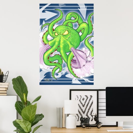 Graffiti Style Green Octopus Poster ポスター (ホームオフィス)
