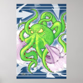 Graffiti Style Green Octopus Poster ポスター (正面)