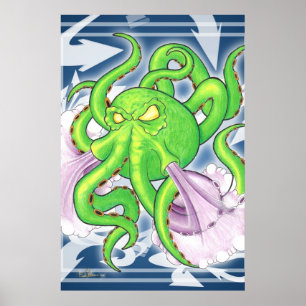 Graffiti Style Green Octopus Poster ポスター