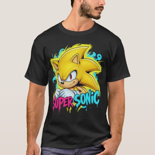 Graffiti Super Sonic - Neon Drip Streetwear Design Tシャツ (正面)