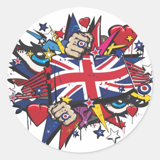Graffiti UK flag English London pop art graff ラウンドシール (正面)