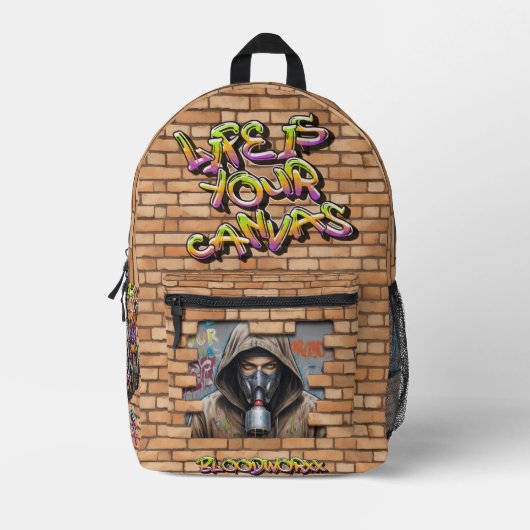 Graffiti Wall プリントバックパック (正面)