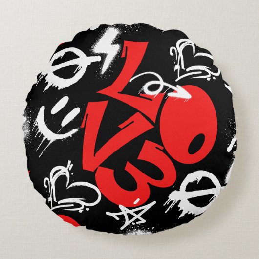 grafitti LOVE B.ブラックBG ラウンドクッション (正面)