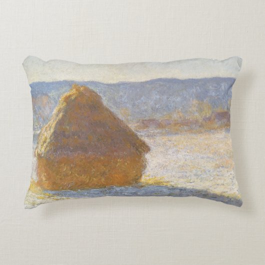 Grainstack in Morning, Snow Effect by Claude Monet アクセントクッション (正面)