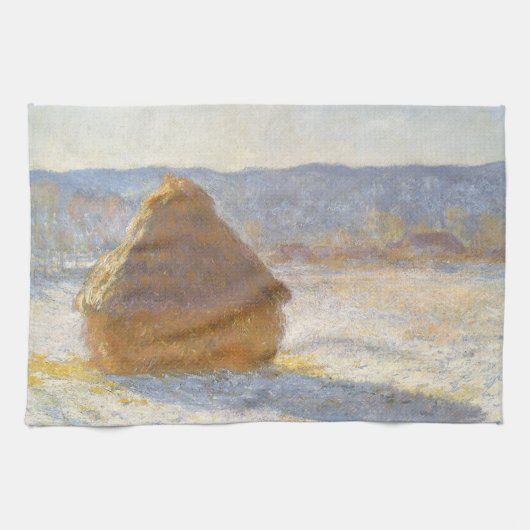 Grainstack in Morning, Snow Effect by Claude Monet キッチンタオル (横)