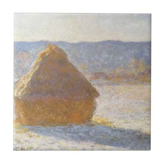 Grainstack in Morning, Snow Effect by Claude Monet タイル (正面)