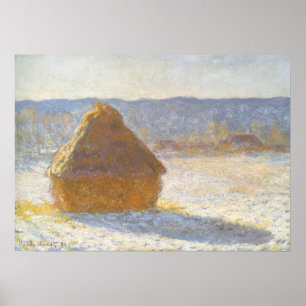 Grainstack in Morning, Snow Effect by Claude Monet ポスター