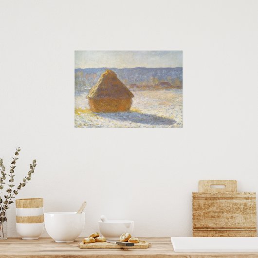 Grainstack in Morning, Snow Effect by Claude Monet ポスター (キッチン)