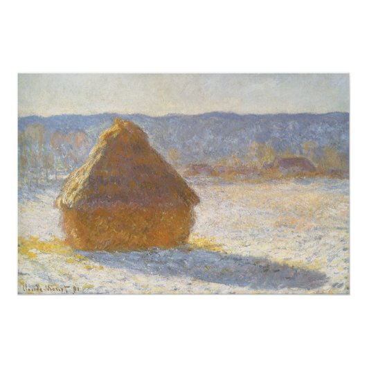 Grainstack in Morning, Snow Effect by Claude Monet ポスター (正面)