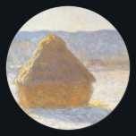 Grainstack in Morning, Snow Effect by Claude Monet ラウンドシール<br><div class="desc">Grainstack in the Morning,  Snow Effect (1891) by Claude Monetはヴィンテージ印象派のアートで素晴らしあ絵画る。農園の小麦畑に干し草が積もった冬の景色が雪に影を落とす。アーティストについて：クロード・モネ(1840-1926)は印象派の運動の創始者であフランスのり絵画、その絵画の大部分は「空中に浮かぶ」（野外に浮かぶ）スタイル印象派の風景である。</div>