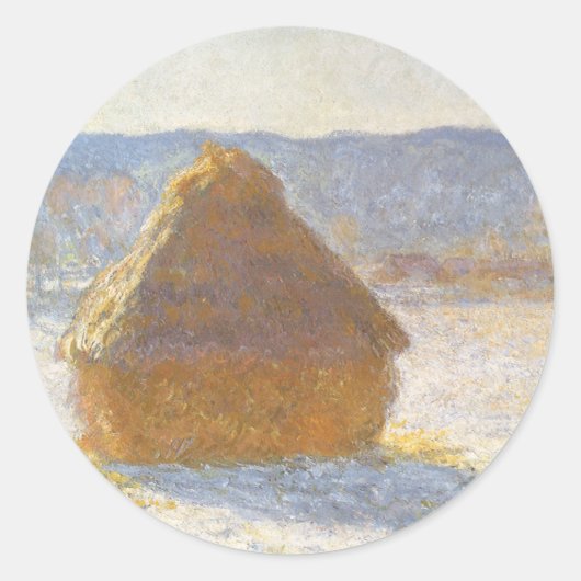Grainstack in Morning, Snow Effect by Claude Monet ラウンドシール (正面)