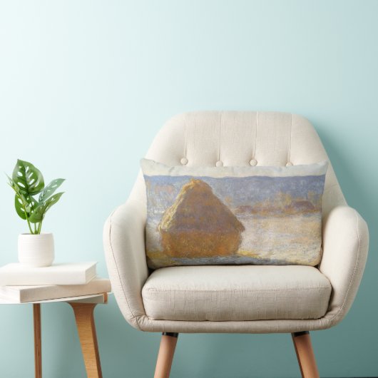 Grainstack in Morning, Snow Effect by Claude Monet ランバークッション (椅子)