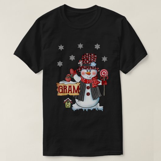 Gram Snowman Christmas Candy Cane Red Plaid Santa  Tシャツ (デザイン正面)