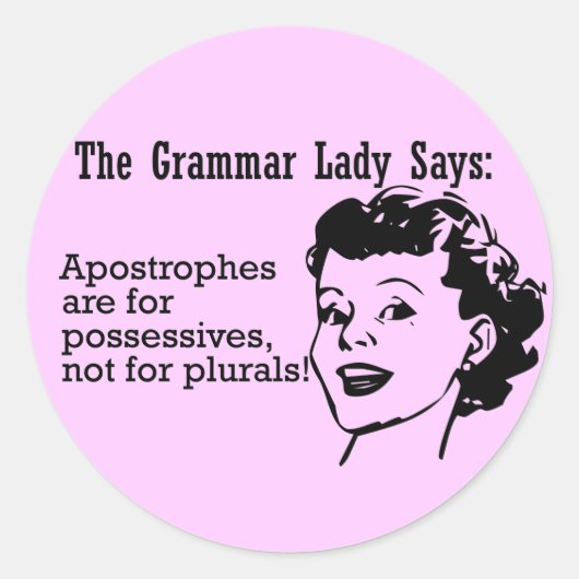 Grammar Lady Apostrophesスタンプ ラウンドシール (正面)
