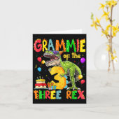 Grammie Of The Three Rex 3rd Birthday Boy Dinosaur カード (黄色い花)