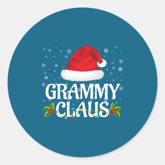Grammy Claus Christmas Lights Santa Pajama Family  ラウンドシール (正面)