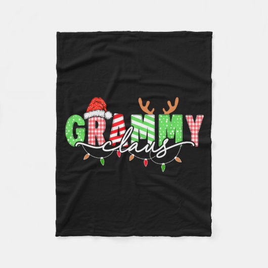 Grammy Claus Xmas Christmas Lights Pajama Family M フリースブランケット (正面)