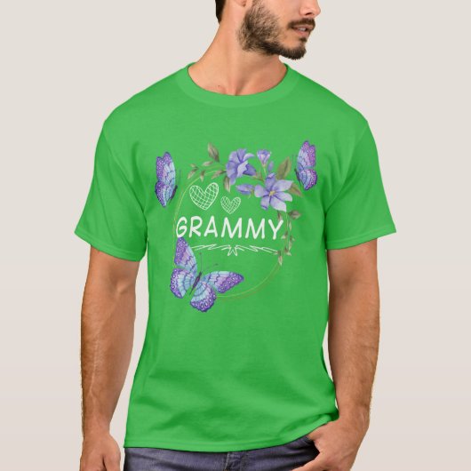 Grammy shirt For Women with butterflies Mothers Da Tシャツ (正面)