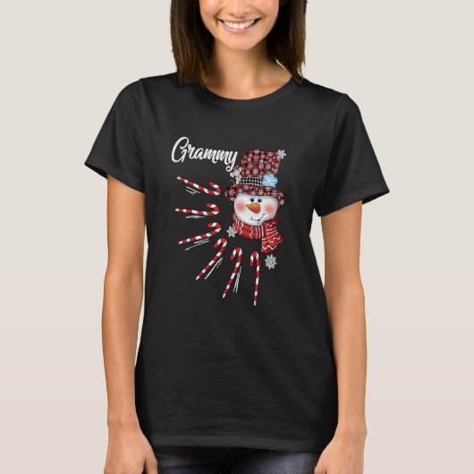 Grammy Snowman Candy Cane Christmas Red Plaid Hat Tシャツ (正面)