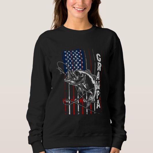Grampa Fishing American Flag Vintage スウェットシャツ (正面)