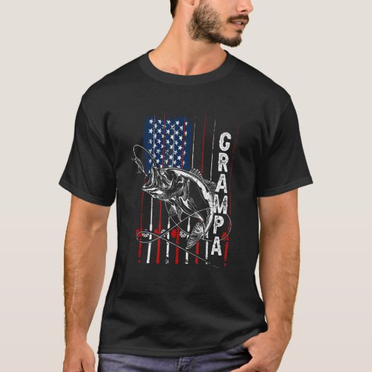 Grampa Fishing American Flag Vintage Tシャツ (正面)