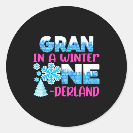Gran In A Winter Onederland Bday Girl Sweet Snowfl ラウンドシール (正面)