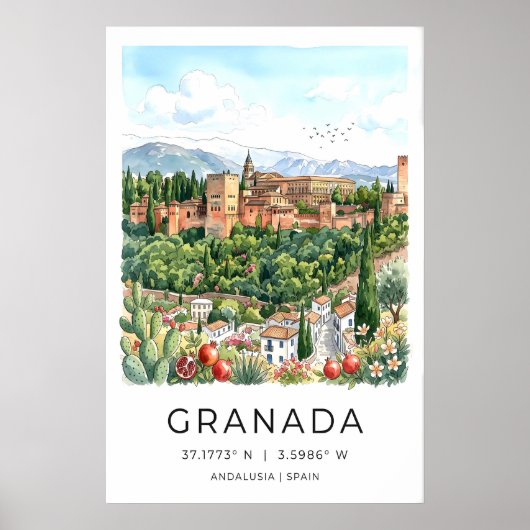 Granada Travel Poster Watercolor Style ポスター (正面)