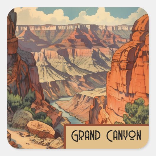Grand Canyon Retro Travel Design スクエアシール (正面)