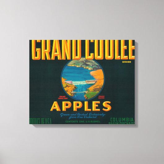 Grand Coulee Apple Label – クーリー、WA キャンバスプリント (正面)