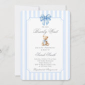 Grand millennial Teddy Bear Baby Shower Boy 招待状 (正面)