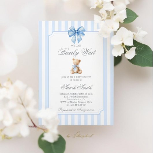 Grand millennial Teddy Bear Baby Shower Boy 招待状