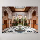 Grand Moroccan Riad Courtyard with Marble Fountain ポスター (正面)