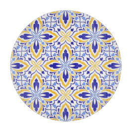 Grand Mosaic Blue and Gold Floral Mediterranean カッティングボード