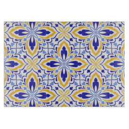 Grand Mosaic Blue and Gold Floral Mediterranean カッティングボード