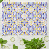 Grand Mosaic Blue and Gold Floral Mediterranean キッチンタオル (折り畳み)