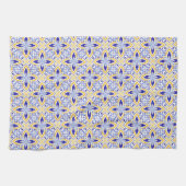 Grand Mosaic Blue and Gold Floral Mediterranean キッチンタオル (横)