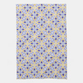 Grand Mosaic Blue and Gold Floral Mediterranean キッチンタオル (縦)