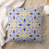 Grand Mosaic Blue and Gold Floral Mediterranean クッション (ブランケット)