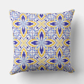 Grand Mosaic Blue and Gold Floral Mediterranean クッション (裏面)