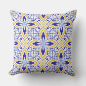 Grand Mosaic Blue and Gold Floral Mediterranean クッション (正面)