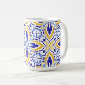 Grand Mosaic Blue and Gold Floral Mediterranean コーヒーマグカップ (正面右)