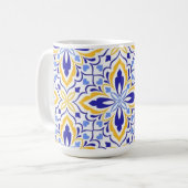 Grand Mosaic Blue and Gold Floral Mediterranean コーヒーマグカップ (正面左)