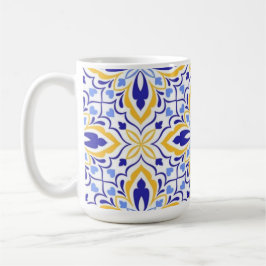Grand Mosaic Blue and Gold Floral Mediterranean コーヒーマグカップ