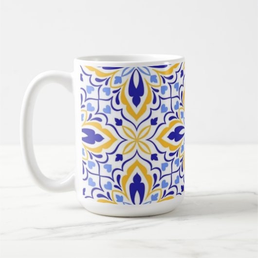 Grand Mosaic Blue and Gold Floral Mediterranean コーヒーマグカップ (左)