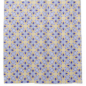 Grand Mosaic Blue and Gold Floral Mediterranean シャワーカーテン (正面)