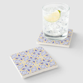 Grand Mosaic Blue and Gold Floral Mediterranean ストーンコースター